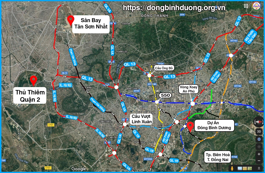 Vị trí dự án đông bình dương trên Google map