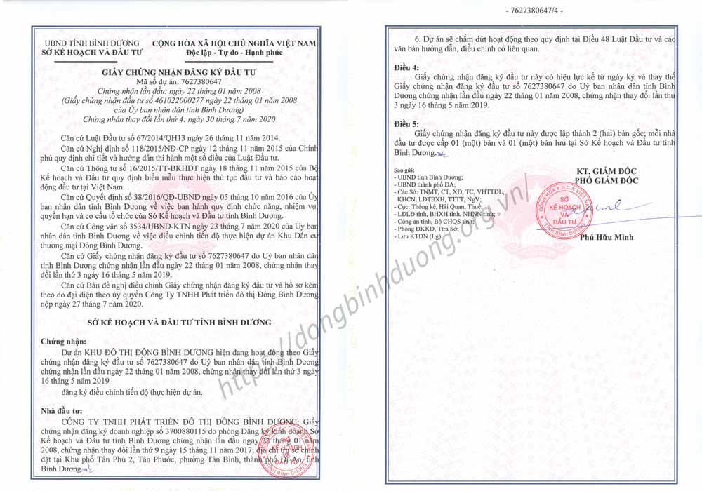Chủ Đầu Tư Dự Án Khu Đô Thị Đông Bình Dương Là Ai ? 12 Chứng nhân đăng ký đầu tư dự án đông bình dương