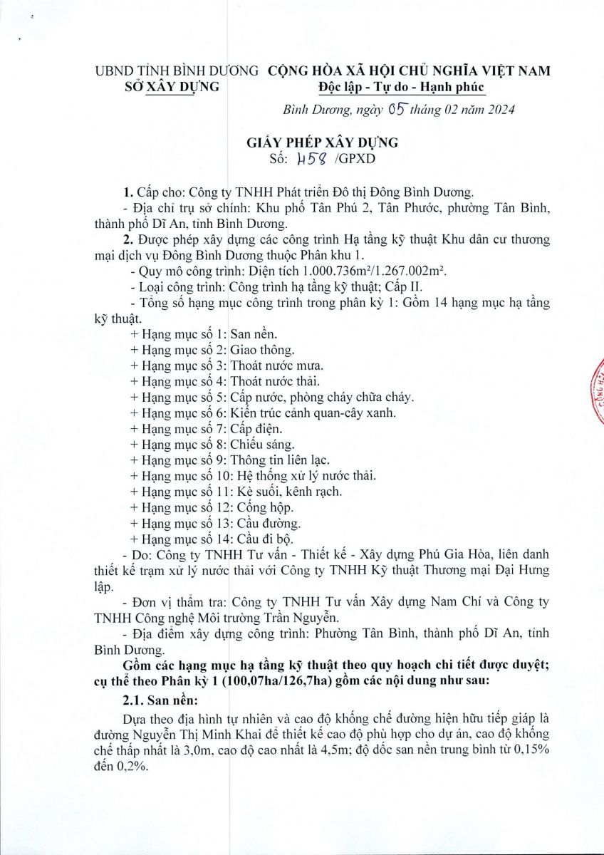 Giấy phép xây dựng dự án Đông Bình Dương 13 Giấy phép xây dựng dự án Đông Bình Dương